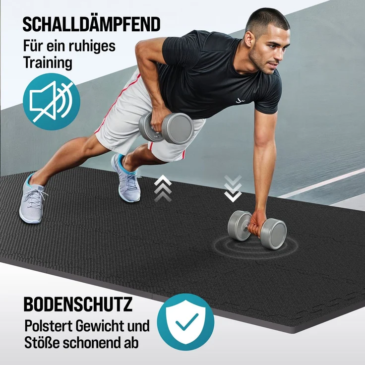 MONZANA® Bodenschutzmatten Fitness Randstücken 30 x 30cm Rutschfest Puzzlematte Trainingsmatten Fitnessgeräte Schwarz – Bild 2