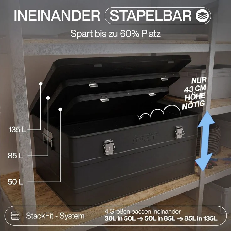 Trucky Allzweckkiste Aluminium Box mit Deckel Schwarz Alukiste 85 Liter Abschließbar – Bild 4