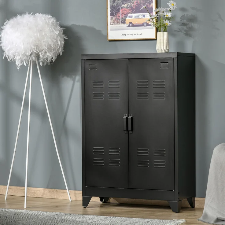 Metallschrank mit 2 Türen im Industrial-Stil für Zuhause und Garage, 75 x 33 x 110 cm, schwarz – Bild 3