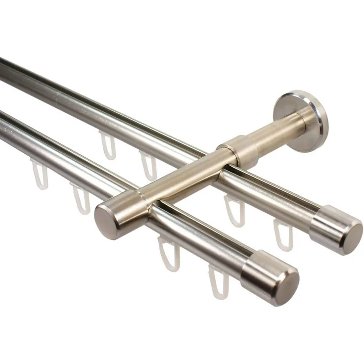 iso-design Gardinenstange Innenlauf 2-läufig 16 mm Farbe Edelstahl Wandmontage, Ø 16 mm, 2-läufig, Fixmaß, mit Bohren, Aluminium