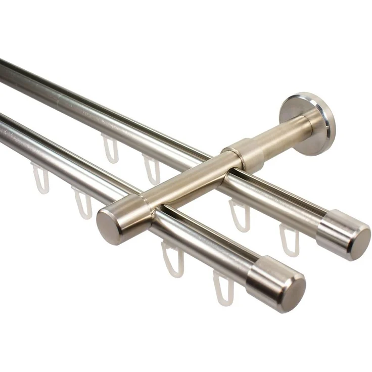 iso-design Gardinenstange Innenlauf 2-läufig 16 mm Farbe Edelstahl Wandmontage, Ø 16 mm, 2-läufig, Fixmaß, mit Bohren, Aluminium