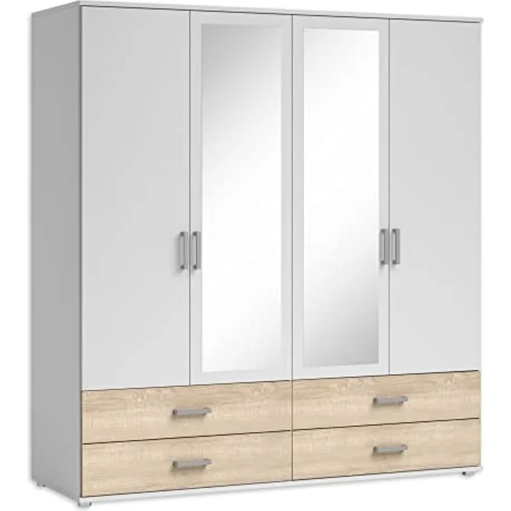 IVAR Kleiderschrank mit Spiegeln und Schubladen - Vielseitiger Drehtürenschrank 4-türig in Weiß, Eiche Sonoma Optik - 180 x 190 x 51 cm (B/H/T)