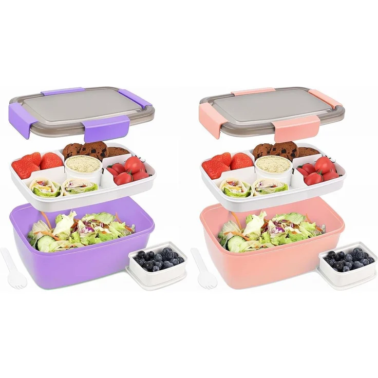 Lunchbox Brotdose Bento Erwachsene 2000ML 2000ml-2set-lila Dunkelrosa – Bild 1