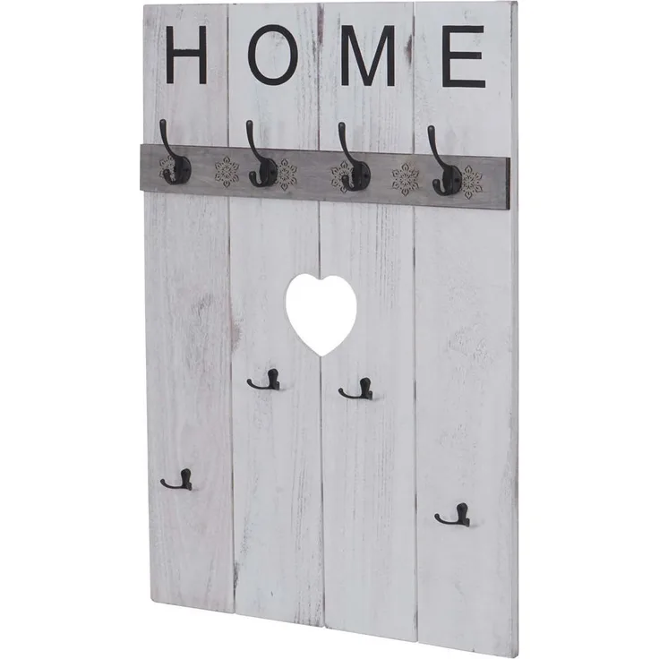 MCW Wandgarderobe Shabby-Look, Weiß, Holz, 8 Haken, 60x91x8 cm, kombinierbar mit Shabby-Serie C89