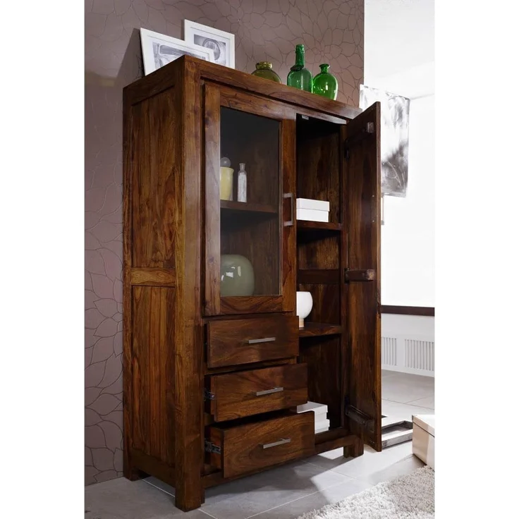 Massivmoebel24 Highboard (Highboard Sheesham 90 x 42 x 148 life honey lackiert METRO LIFE #108) – Bild 2