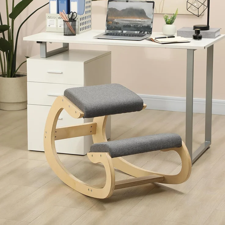 HOMCOM Stuhl Ergonomischer Kniehocker, Schaukelnder Kniestuhl (Schreibtischstuhl, 1 St), für Homeoffice, zur Verbesserung der Körperhaltung, Grau – Bild 2