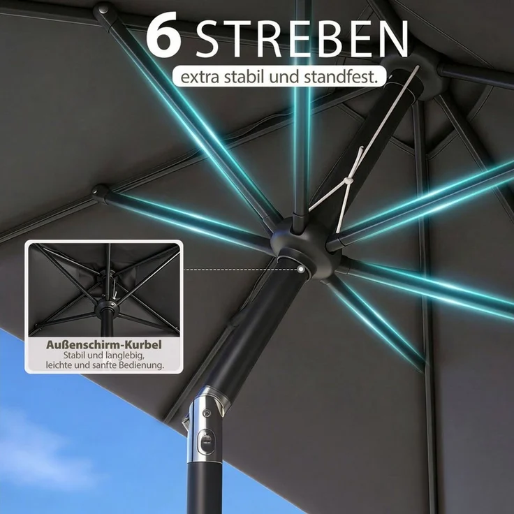 Sekey Sonnenschirm Rechteckig Marktschirm Neigbar mit Kurbel Sonnenschirm Groß, LxB: 210x140 cm, Sonnenschirm 200 x 140 cm, Gartenschirm Outdoor Wetterfest, Knickbar – Bild 4