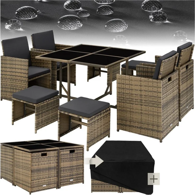 tectake Sitzgruppe Rattan Sitzgruppe, (Set, 9-tlg), für 4 bis 8 Personen – Bild 5