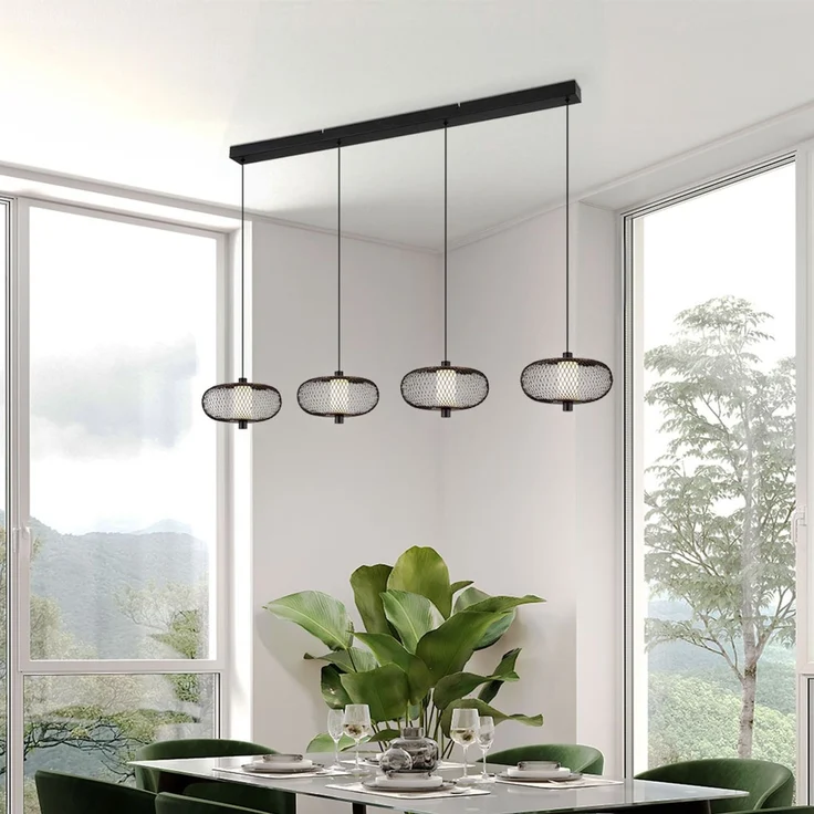 LED Pendelleuchte, schwarz, Metallgeflecht, H 150 cm – Bild 2