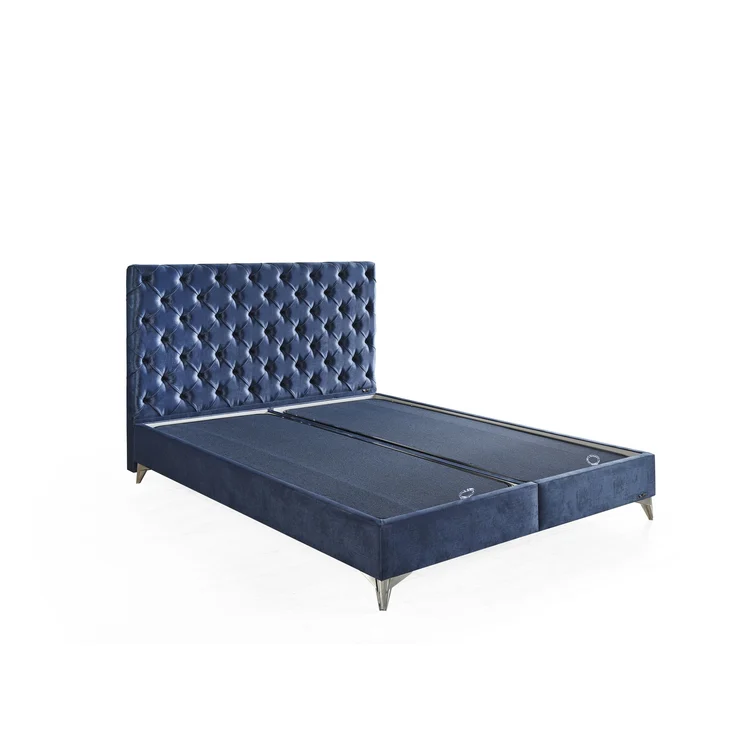 Schlafzimmer-Set "Lona" – Bett mit Bettkasten und Matratze , Nachttisch, Hocker-Blau – Bild 7