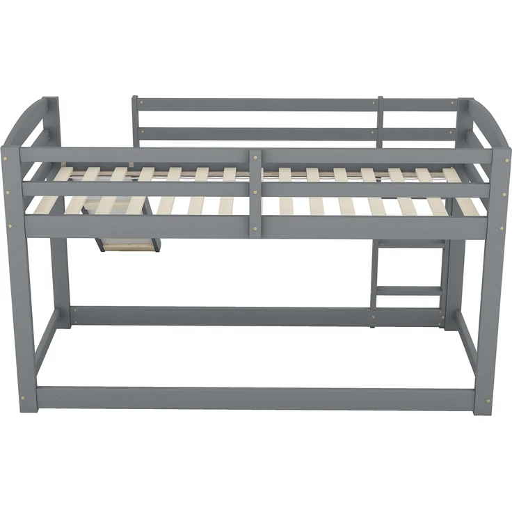 Etagenbett Kinderbett mit Rutsche 90x200 cm, Doppelstockbett für Jugendliche, platzsparendes Hochbett mit Geländer, Leiter beidseitig montierbar,Grau – Bild 9