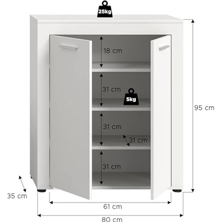 xonox. home Garderobe Jam X8BA9603 Schuhschrank Garderobenschrank Schrank in Weiß Nb. ca. 80 x 95 x 35 cm – Bild 4