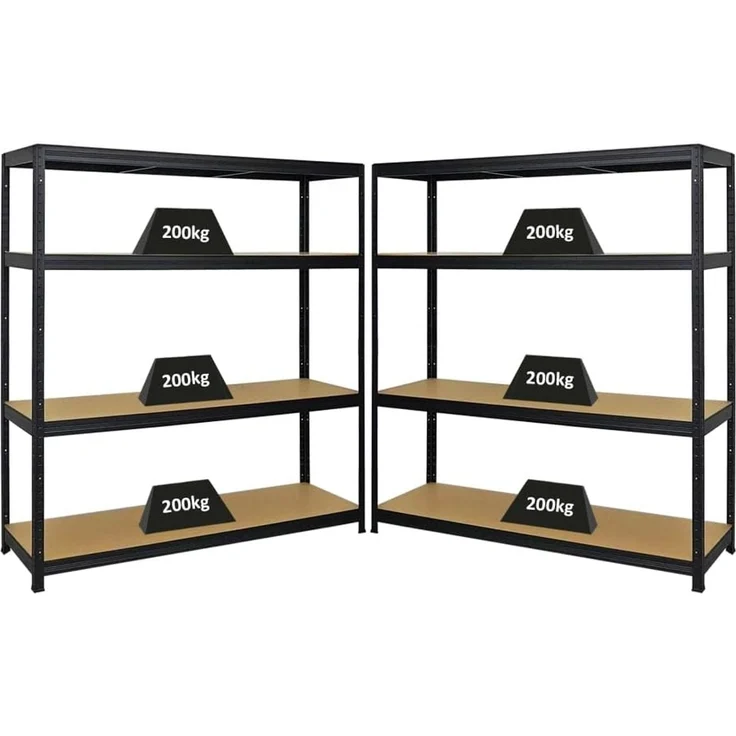 PROREGAL Mega Deal 2er-Set Schwerlastregal Giant Elephant 160 x 150 x 45 cm mit 4 Ebenen Fachlast 200kg Schwarz, Kellerregal, Steckregal, Garagenregal, Lagerregal