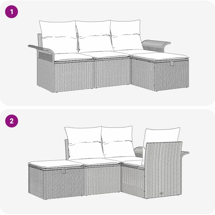 vidaXL Gartensofa-set mit Kissen mit Speicher 4 pcs Grau Poly-Rattan 3358848 – Bild 7