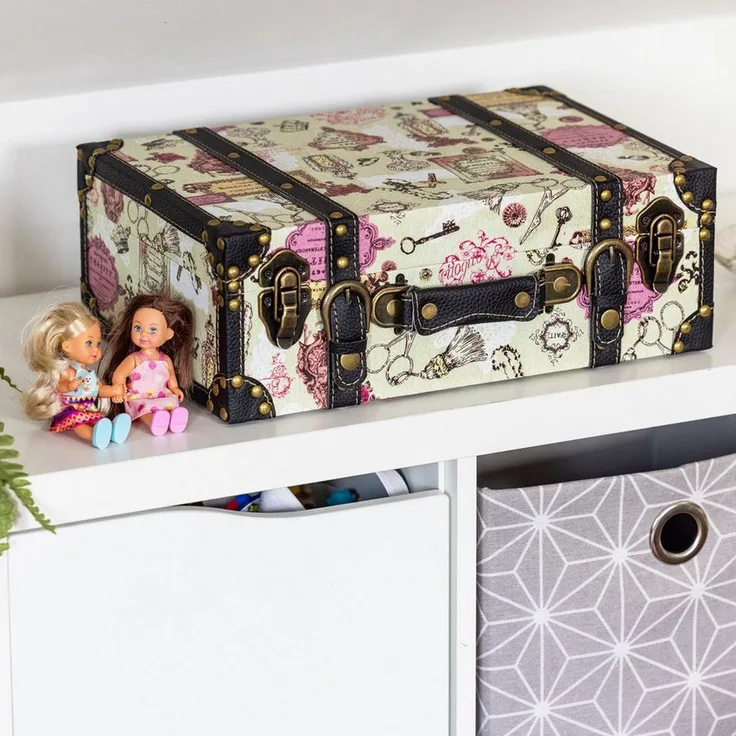 HMF Aufbewahrungsbox Handgefertigter Vintage Koffer aus Holz, Deko Koffer (2 St, versch. Größen), Geschenkkoffer im Barock Design