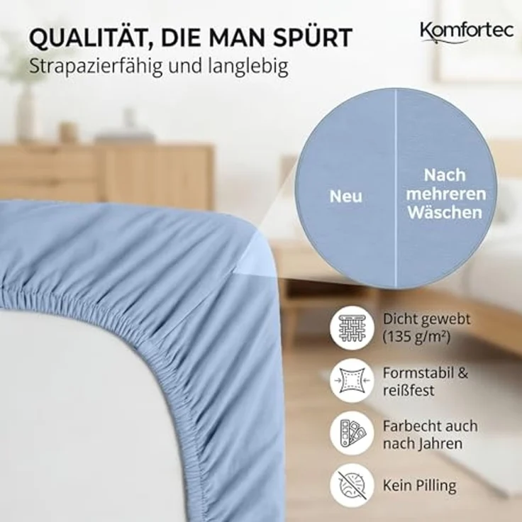 Komfortec 2er Pack Jersey Spannbettlaken 180x200 cm, 100% Baumwolle, Doppelpack Spannbettuch – Bild 5