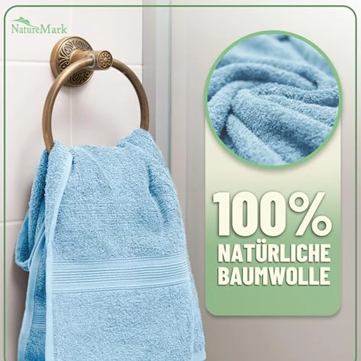 Green Mark Handtuch-Set mit 10 Teilen – 100% Baumwolle – 4 Handtücher 50×100 cm, 2 große Duschtücher 70×140 cm, 2 Gästetücher 30×50 cm und 2 Waschhandschuhe – Hellblau – Bild 4