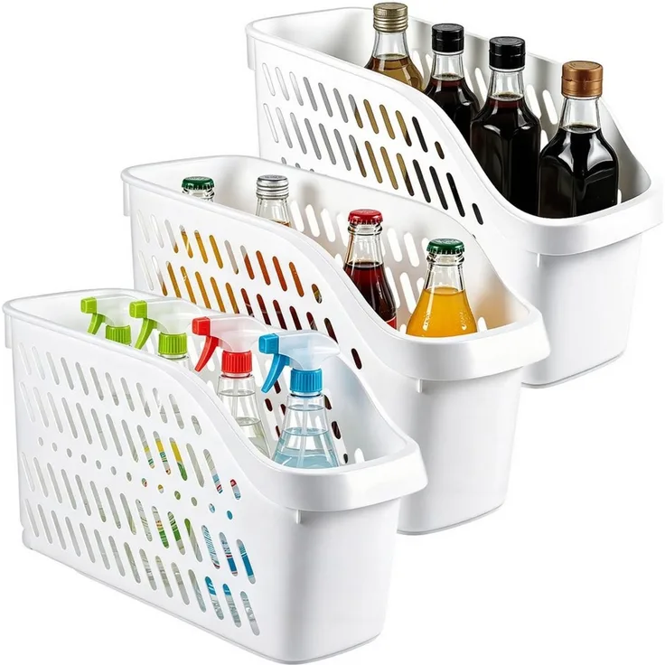 BlingBin Aufbewahrungskorb Aufbewahrungsbox mit Rollen Küchenschrank, Organizer und Aufbewahrung (3er Set, 3 St, Unterbecken Organizer,Mehrzweck Kunststoff Schrankkorb 36x19x13cm), Für Küche, Badezimmer, Küchenschrank, Kosmetik,Kinderzimmer,Büro