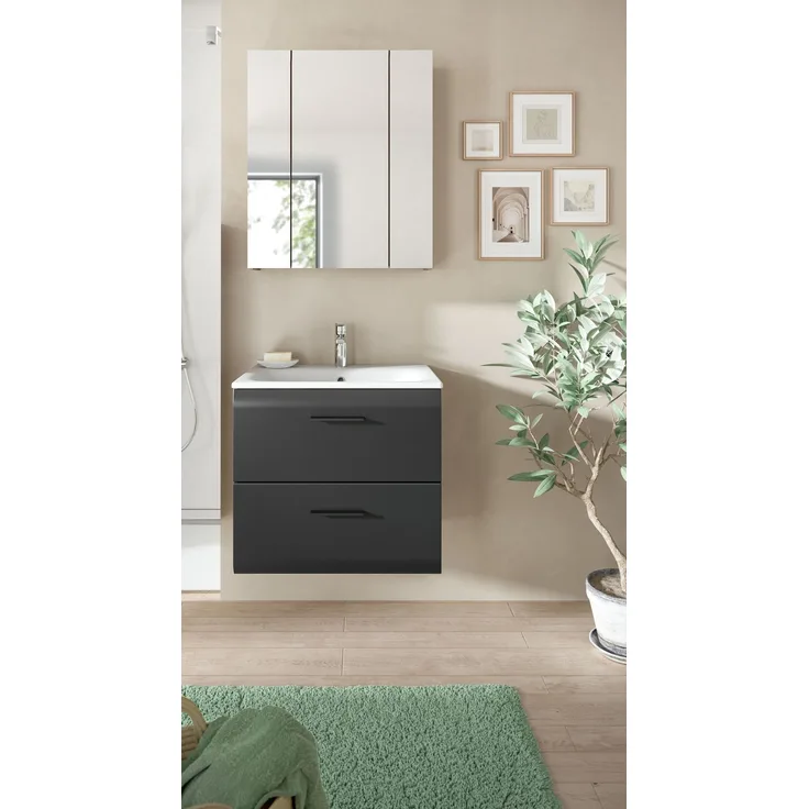 Badezimmer-Set >Ice< in Nox Oak / Schwarz - 60x185x46cm (BxHxT)
