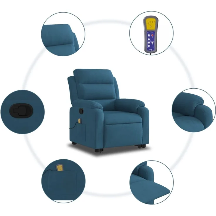 vidaXL Massagesessel mit Aufstehhilfe Blau Samt 3205113 – Bild 7