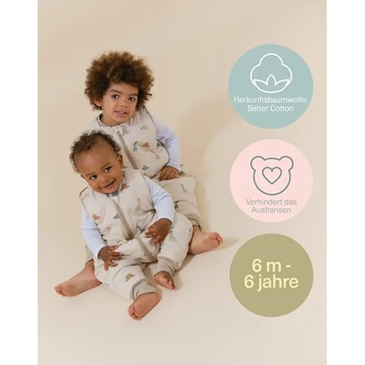 molis&co - Baby Schlafsack mit Füßen 2.5 TOG - Ganzjahres Schlafsack - Babyschlafsack mit Beinen - 100% Baumwolle (Oeko-TEX 100), Winterschlafsack Premium Qualität - Dinos (100 cm) – Bild 6