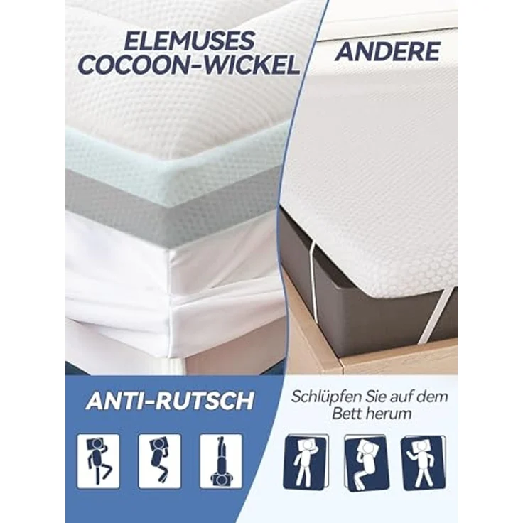 Elemuse, Topper H3/H4 Gel Memory-Schaum Matratzentopper, Waschbar Bezug, 10 cm hoch, Doppel Komfortschaum, für Matratze, Boxspringbett, Allergiker geeignet – Bild 5