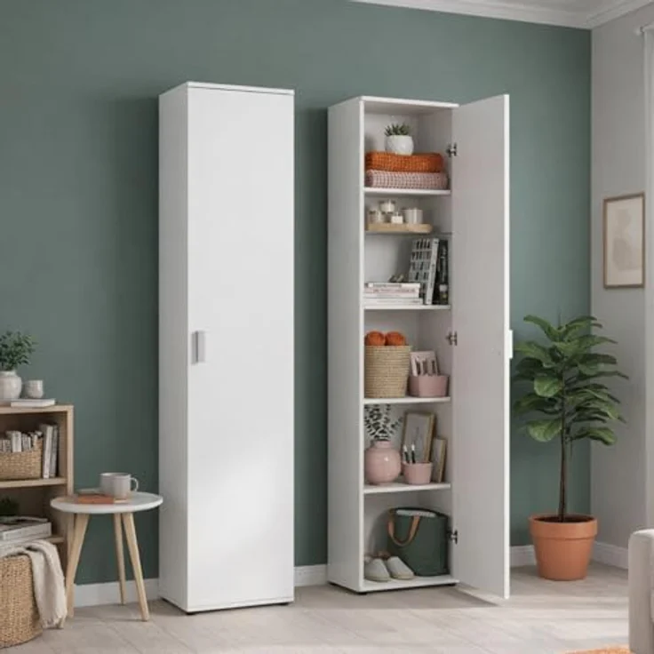 Home Collective Mehrzweckschrank Schmaler 40 cm breit mit 1 Tür & 4 Einlegeböden (Universalschrank Haushaltsschrank für Haushalt, Flur, Büro oder Schlafzimmer) 40x35x184 cm (BxTxH), Weiß – Bild 2