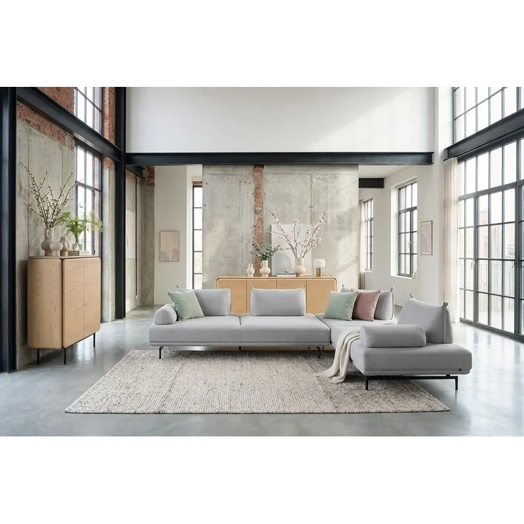 KAWOLA Ecksofa CANE Schlafsofa Daybed mit 2 Armlehnkissen Stoff grau 80 x 210 x 310 cm – Bild 2