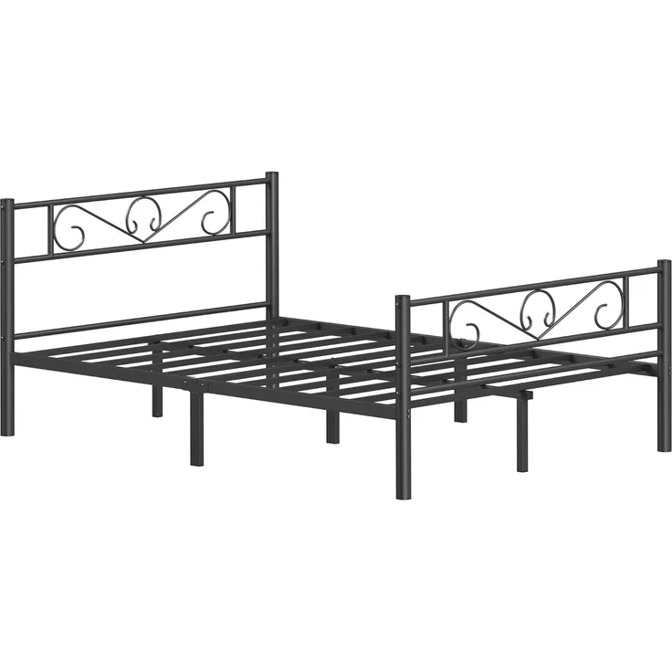 VASAGLE Bett 140 x 200 cm, Gästebett, Doppelbett aus Metall, Bettgestell, Bettrahmen, Metallbett, einfache Montage, tintenschwarz