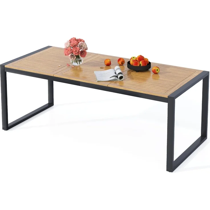 FANTASK rechteckiger Terrassentisch aus Akazienholz, Outdoor-Esstisch für Garten, großer Balkontisch für 8 Personen, 200x90 cm