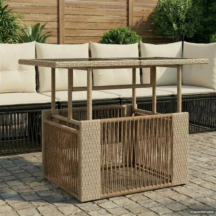 vidaXL Gartentisch Beige 100 x 55 x 37 cm PE Rattan und Glas 42035138 – Bild 1