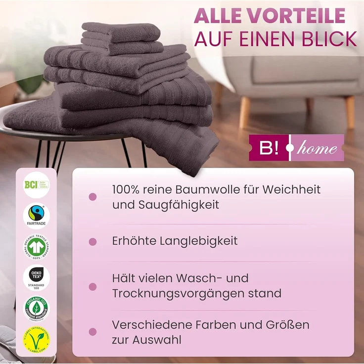 B!HOME Handtücher Set Saunatücher, Duschtücher, Gästehandtücher 100% Baumwolle, (Spar-Set, 4-St), flauschig saugfähig Frottee weich – Bild 7