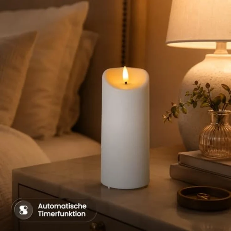 Große LED Outdoor-Kerze ,Flamme', Batterie und Timer, flackernd, warmweiß, 18cm – Bild 4