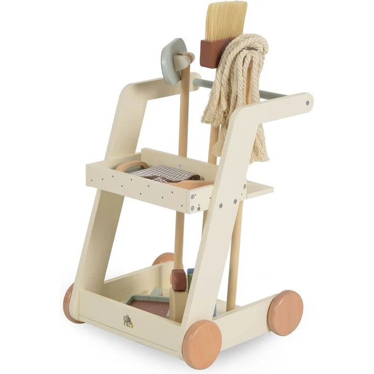 Moni Kinder-Spielzeugputzwagen W10D787 Holz Besen Mopp Schwamm Bürste mit Räder beige – Bild 3