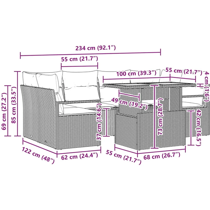 vidaXL Garten-Sofa-Set 7 stk. 6-Sitzer Schwarz 3349668 – Bild 11