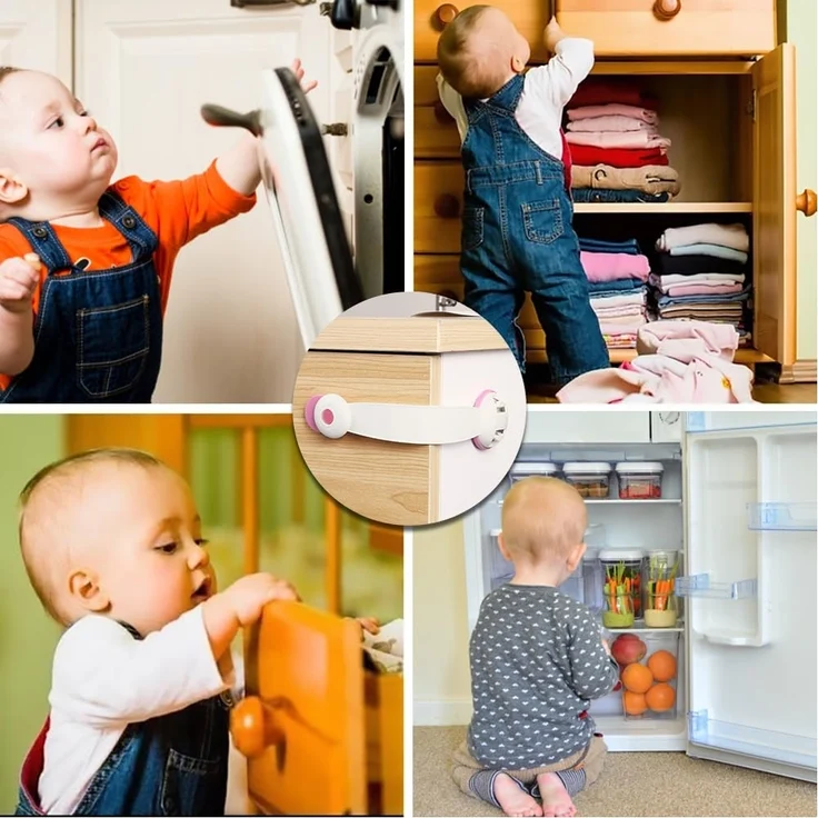 Vicloon Kindersicherung Schrank, 6 Stück Kindersicherung Schubladen mit 3M Kleber, Kein Bohren oder Werkzeug Nötig, Schranksicherung Baby für Kühlschrank und Schubladen - Rosa – Bild 7
