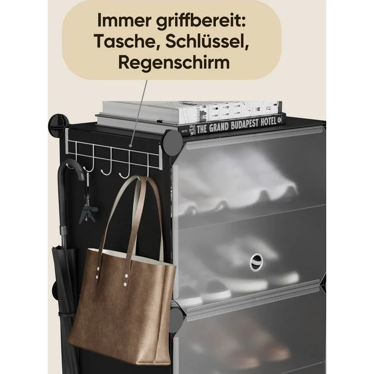 Sekey Schuhregal Schuhregal Schuhschrank Schuh-Organizer Stecksystem DIY-Regal, 1-tlg 24 Paar Schuhe Kunststoff mit Schwarz 6 Tür – Bild 3