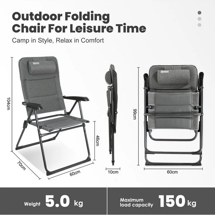 HOMECALL Campingstuhl Gartenstuhl Anglerstuhl Faltsessel Klappstuhl für Wohnwagen Outdoors (UV++ Olefin-Stoff, 2 St), 5 fach Verstellbarer Rückenlehne, Hochlehner, Gepolsterter, bis 150kg – Bild 3