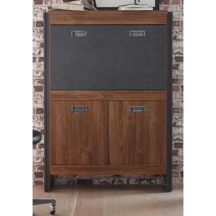 Furn. Design Sekretär Auburn (Schreibtisch in Eiche und grau, Industrial Design, 90 x 127 cm), viel Stauraum, mit Dämpfung – Bild 3