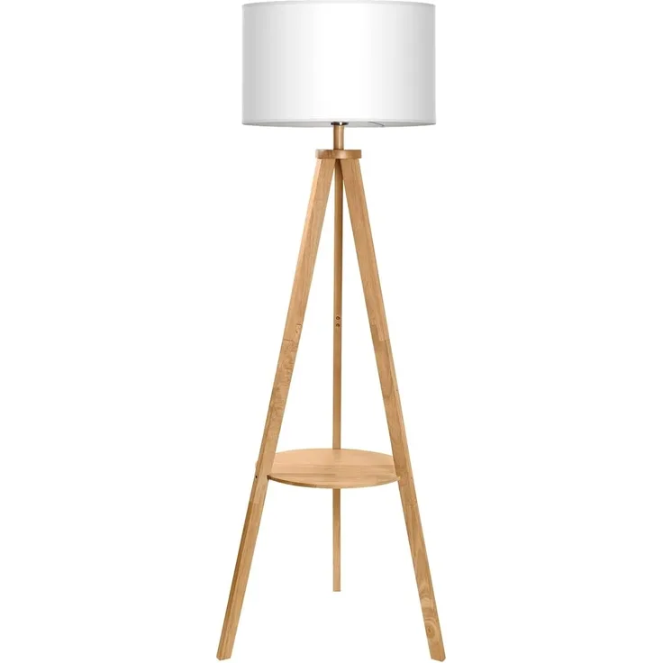 Tomons Stehlampe Wohnzimmer Stativ aus Holz, Stehleuchte mit Ablage, E27, Halogen