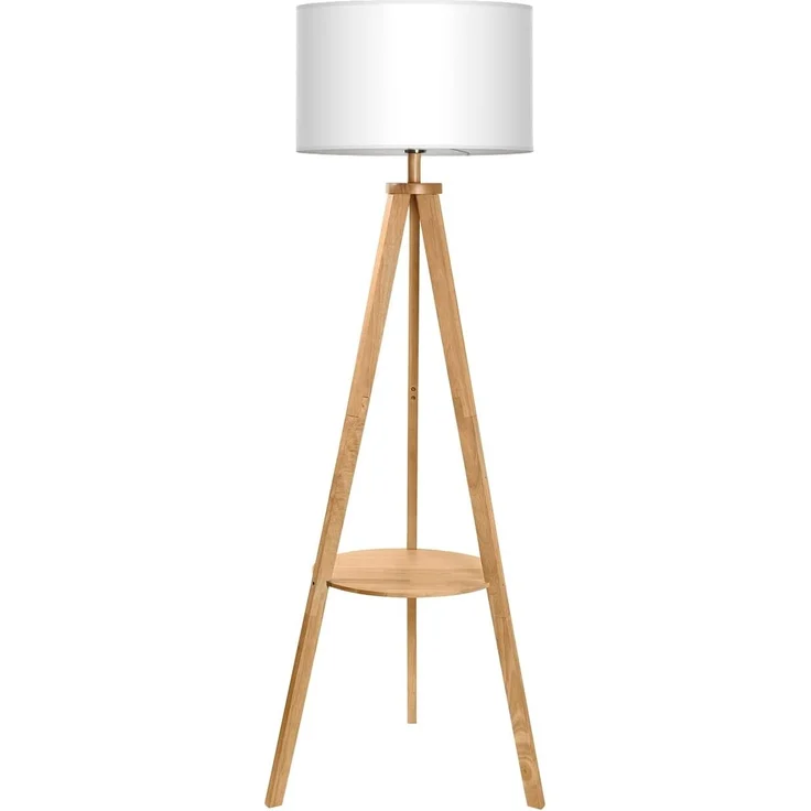 Tomons Stehlampe Wohnzimmer Stativ aus Holz, Stehleuchte mit Ablage, E27, Halogen – Bild 1