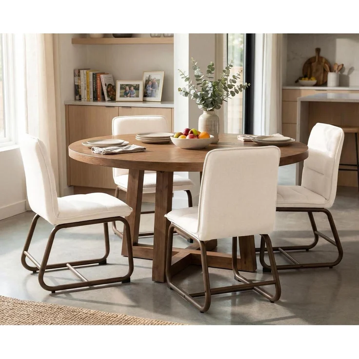 Esszimmerstühle 4er Set Polster Leinen Metallbeine 4 Beige – Bild 1