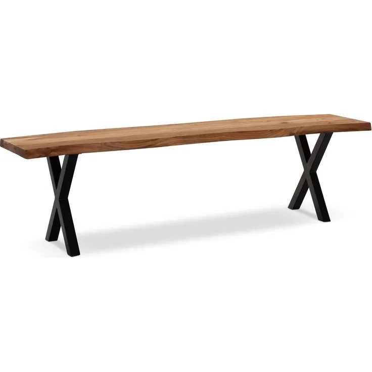 Esszimmerbank 160x40x45,5cm Akazie Massivholz Metall Baumkante X-Beine Modern