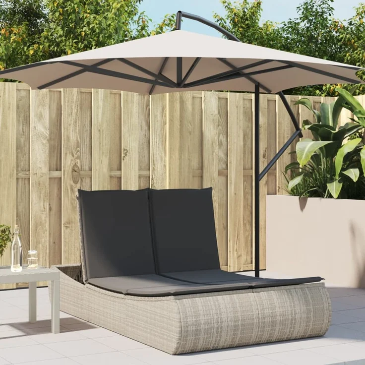vidaXL Doppel-Sonnenliege mit Kissen Hellgrau Poly Rattan 368095 – Bild 1
