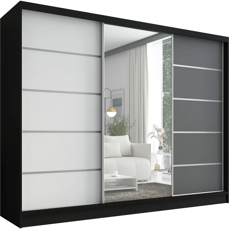 A&J MöbelLand Schwebetürenschrank AURELIA, Schwarz, Weiß, Graphit, Leiste: Weiß – Bild 1