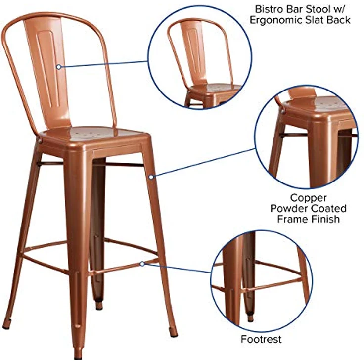 Flash Furniture Commercial Grade 4 Pack 76,2 cm High Metall Indoor Outdoor Barhocker mit Rückseite, Kupfer, 4 Stück – Bild 11