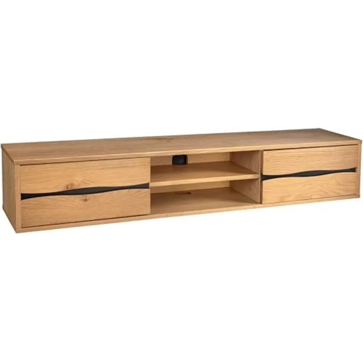 riess-ambiente Lowboard LIVING EDGE 160cm natur / schwarz · TV-Schrank mit Wildeichen-Front (Einzelartikel, 1 St), hängend · Wohnzimmer · 2 Türen · Baumkante · Holzfurnier · Industrial