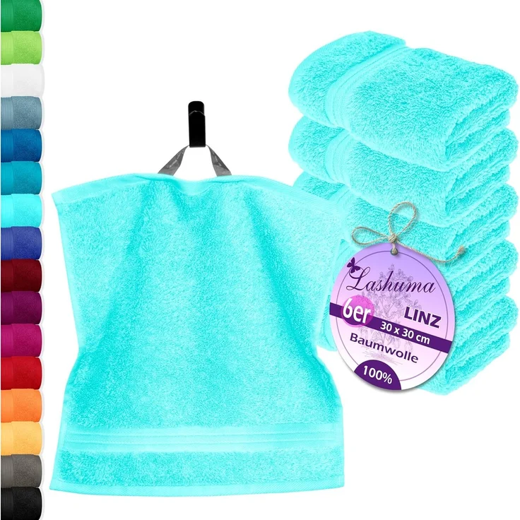 Lashuma Waschlappen - Seiftücher Linz, (Spar-Set, 6-St), Unifarbene Gästetücher in Türkis 30x30 cm