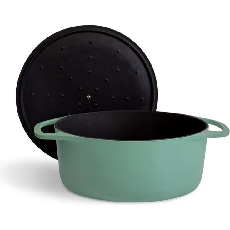 Springlane Bräter Cocotte Mint mit Deckel, Gusseisen, 6 L, Ø 28cm, Rund, Gusseisen emailliert, Ideale Feuchtigkeitsverteilung durch Tropfenstruktur – Bild 2