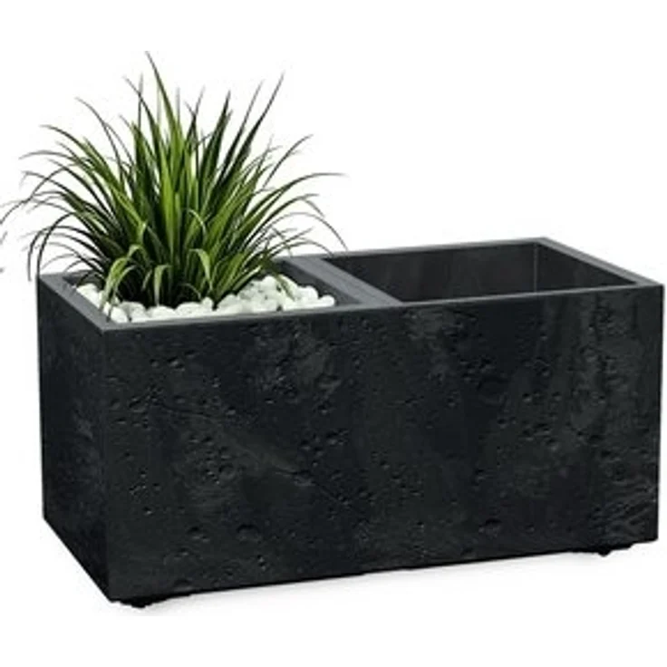 Spetebo Blumentopf Kunststoff Blumenkasten Beton Optik 2 Kammern auf Rollen (Anzahl, 1 St, Stück), 6 Rollen für flexible Platzierung – Bild 6